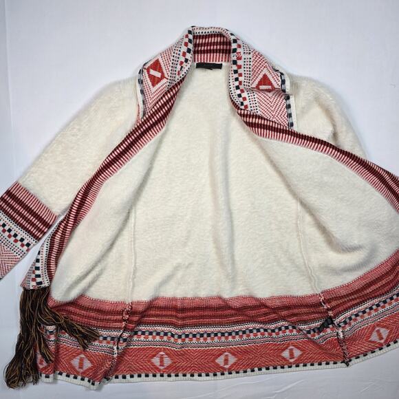 Maxsport Aztec Fringe Trim L Open Front Long Cardigan Sweater Southwestern Boho - Picture 7 of 12